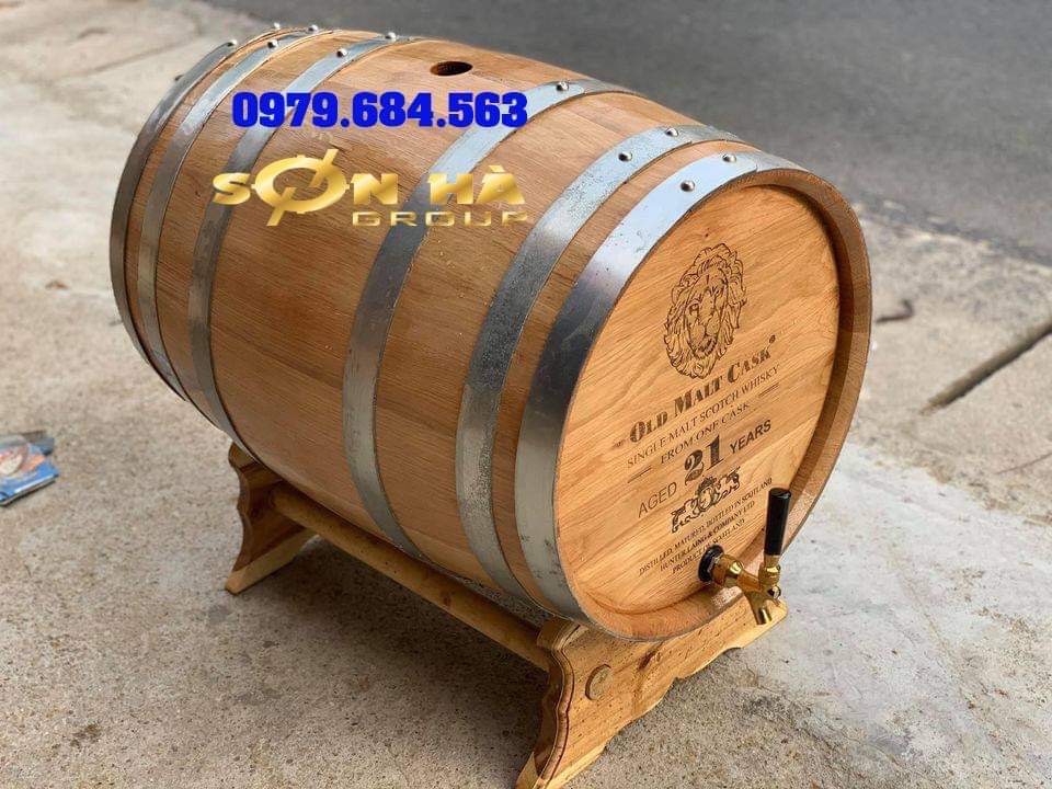 Thùng gỗ Sồi ủ rượu 100L đai mạ đồng 